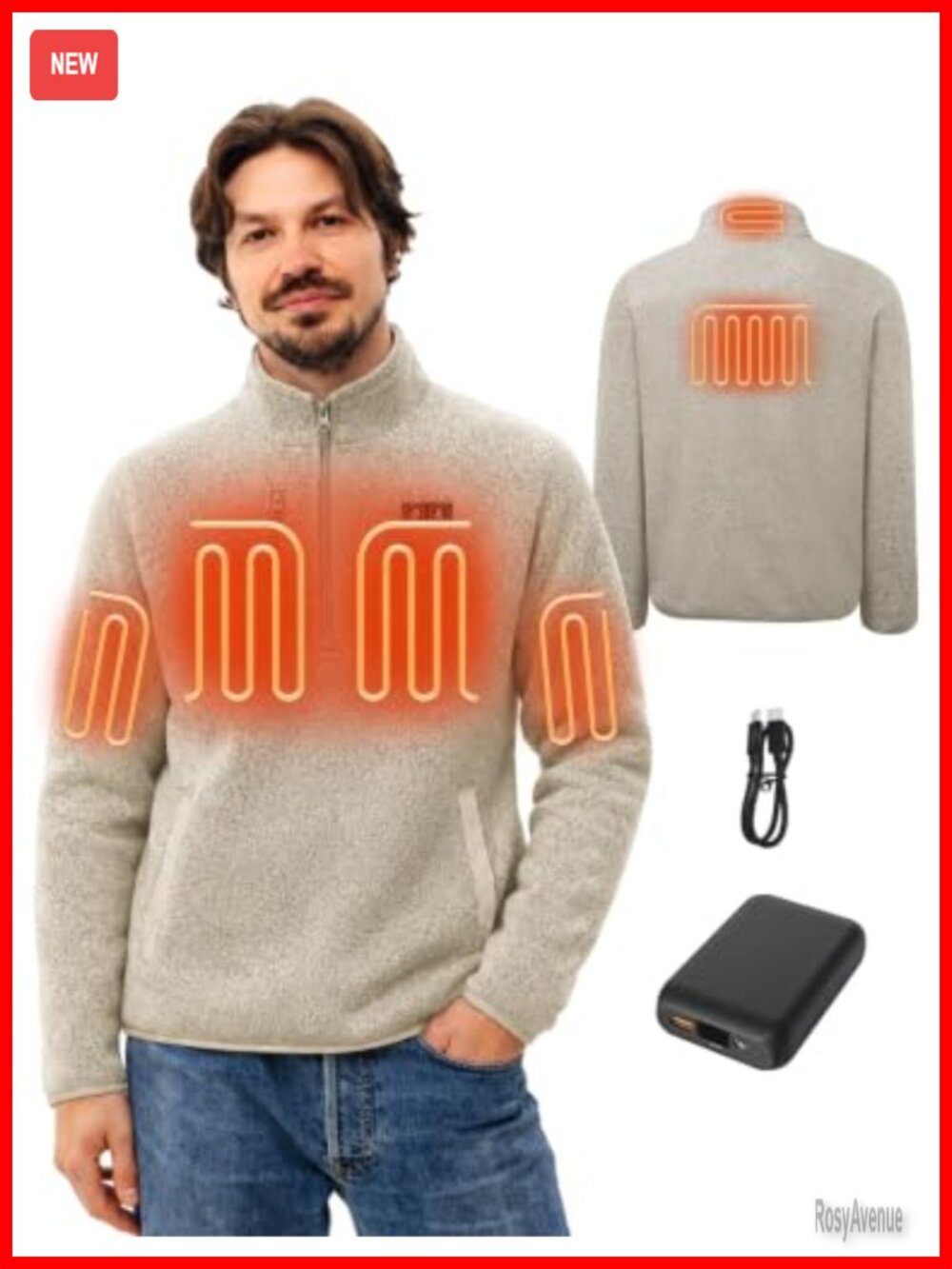 Heated Quarter-Zip Pullover Men's 6-Zone Dual Control with 12V Power Bank